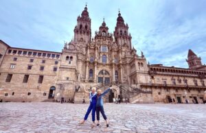 Ann and Rosemary in front of the Santiago de Compostela