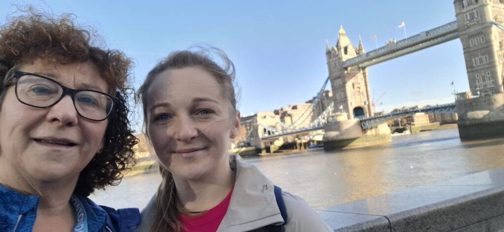 Mandy and Emma in front of Tower Bridge during the walk for their family impacted by breast cancer