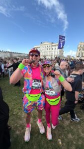 Billy and Lizzie with their medals after completing the Brighton Marathon this spring