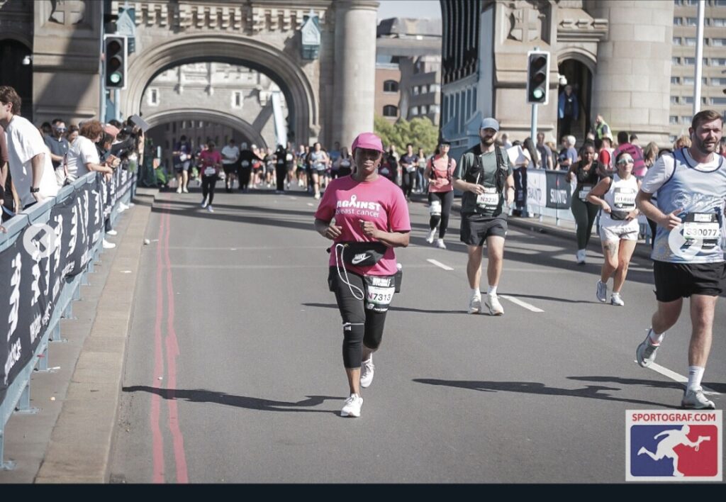 Peace running over Tower Bridge whilst taking part in the Big Half.