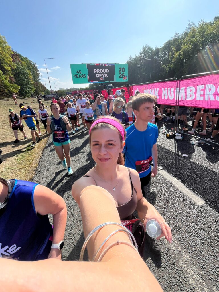 Lottie taking a selfie on the start line of the Great North Run